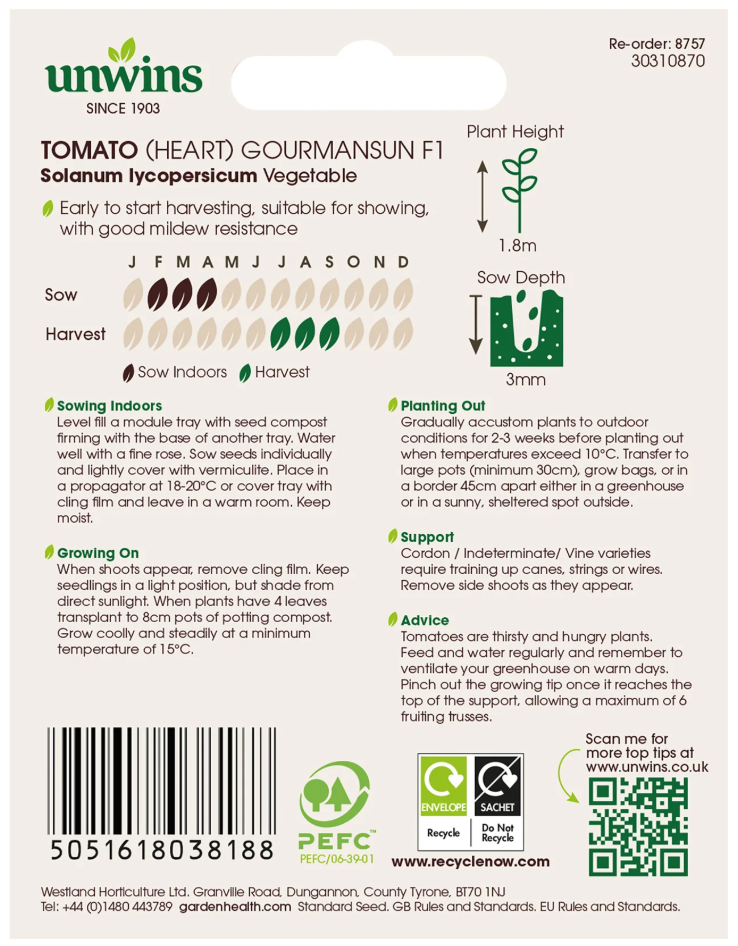 Unwins Heart Tomato Gourmansun F1 Seeds
