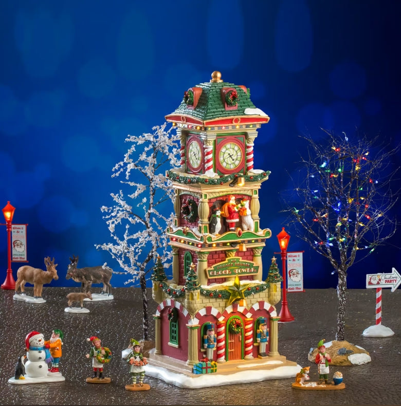 Lemax The Village Square Clock Tower Set With Adaptor 56673-UK