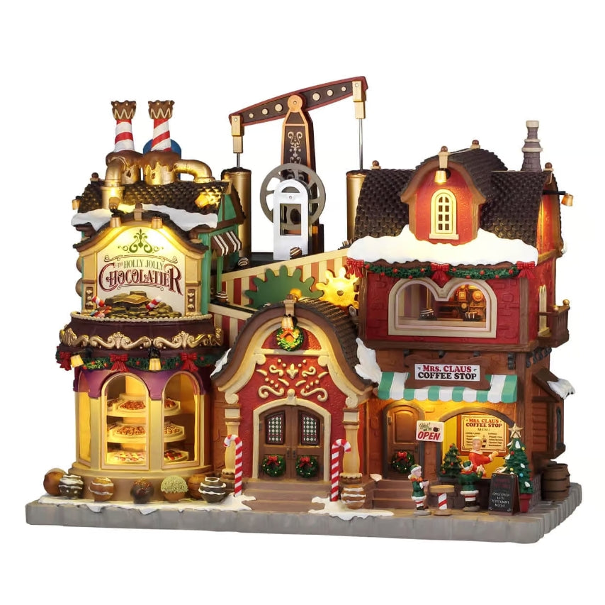 Lemax The Holly Jolly Chocolatier & Mrs Claus Coffee Shop With Adaptor 65521-UK