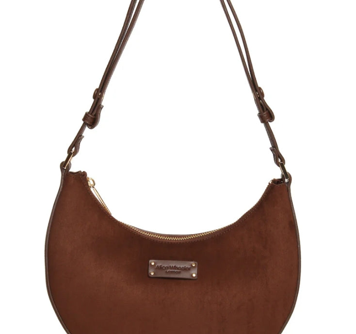 Alice Wheeler Kensington Suedette Shoulder & Crossbody Bag Chocolate