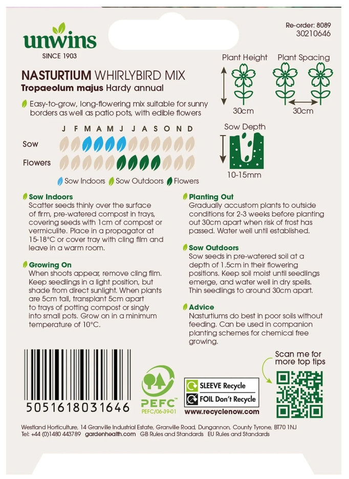 Unwins Nasturtium Whirlybird Mix Seeds