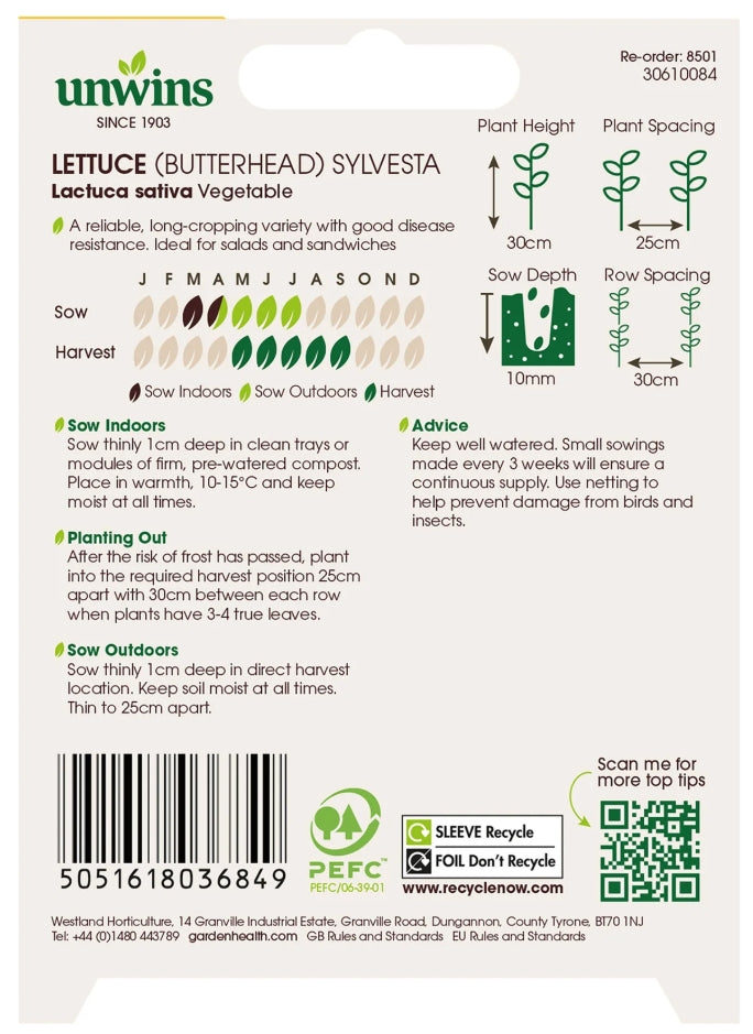 Unwins Organic Butterhead Lettuce Sylvesta Seeds