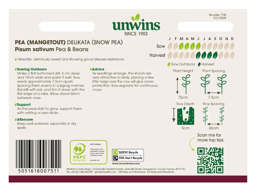 Unwins Mangetout Snow Pea Delikata Seeds