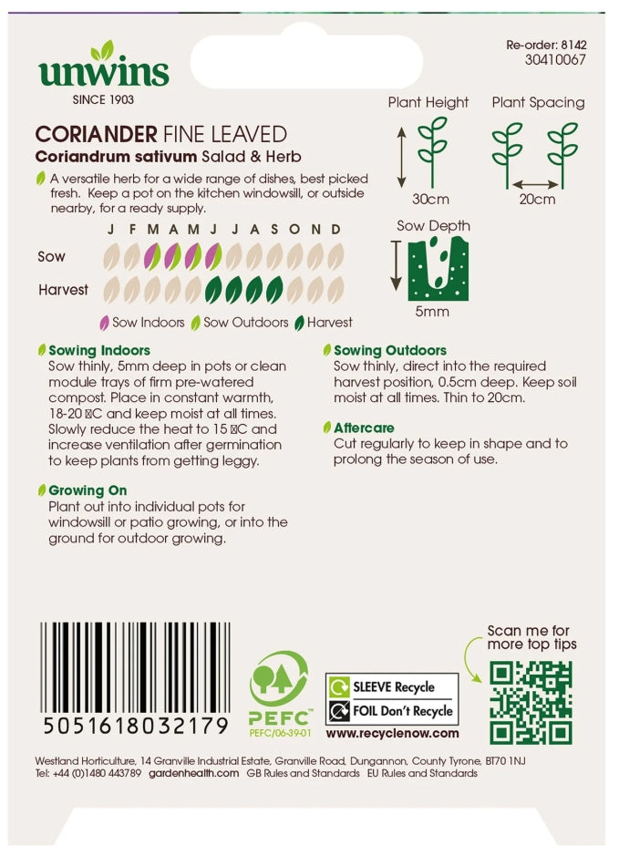 Unwins Coriander Fine Leaved Seeds