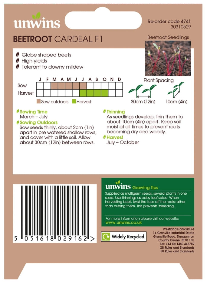 Unwins Round Beetroot Cardeal F1 Seeds