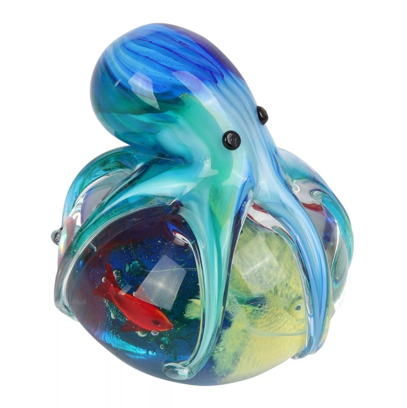 Objets D'art Glass Figurine Blue Octopus On Scene