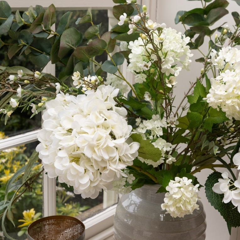 Floralsilk Luxury White Faux Hydrangea & Eucalyptus Bouquet