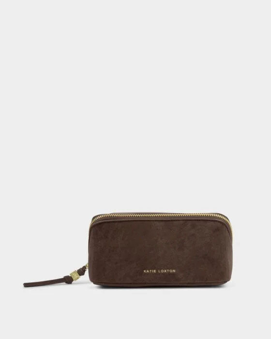 Katie Loxton Fold-Out Suedette Mirror Makeup Bag Chocolate