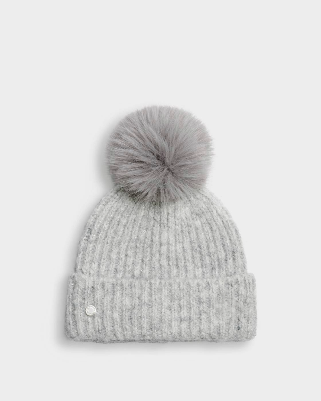 Katie Loxton Sequin Soft Knit Hat Light Grey