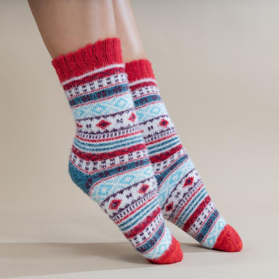 Gemjar Red and White Patterned Wool Blend Socks
