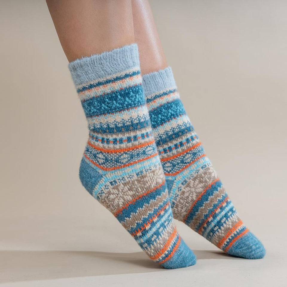 Gemjar Teal Fawn and Orange Scandi Patterned Soft Wool Blend Socks