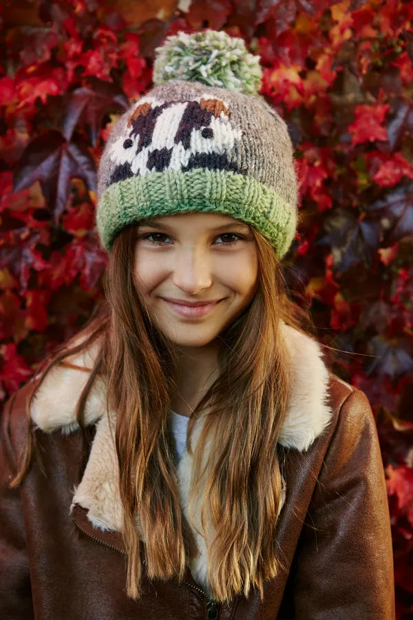 Pachamama Kids Animal Bobble Hat Basil The Badger