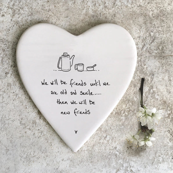 East Of India Porcelain Heart Coaster 'Friends Old & Senile'
