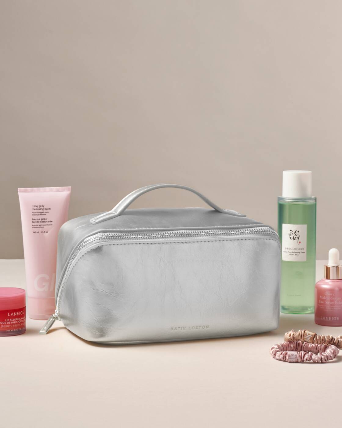 Katie Loxton Patent Crackle Medium Makeup & Wash Bag Silver