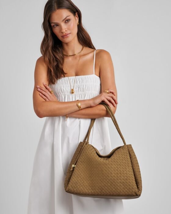 Katie Loxton Nova Hand Woven Suedette Large Shoulder Bag Caramel Suedette