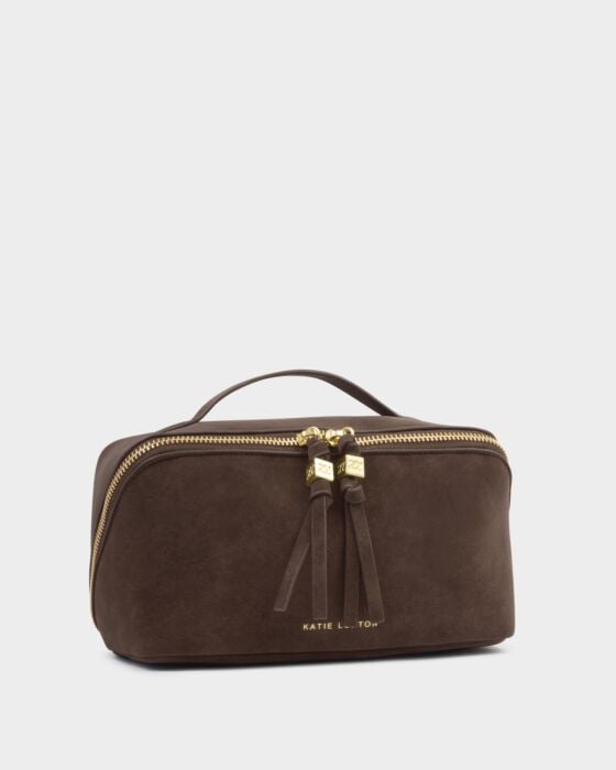 Katie Loxton Soho Medium Make Up / Wash Bag Chocolate Suedette