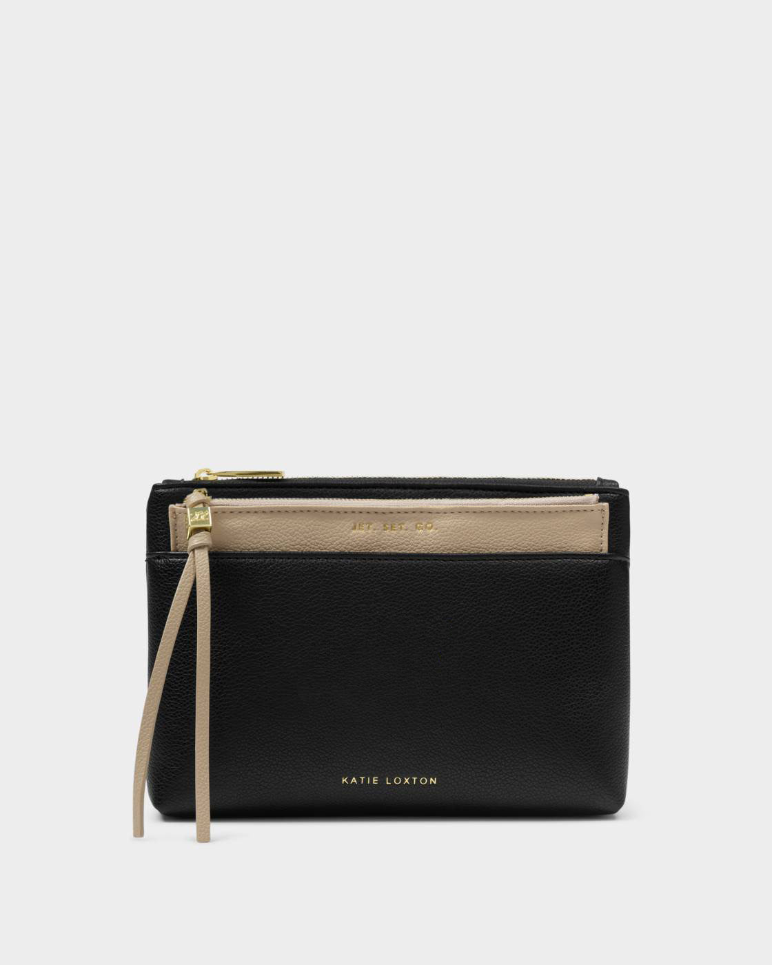 Katie Loxton Travel Duo Pouch Jet.Set.Go Black & Light Taupe