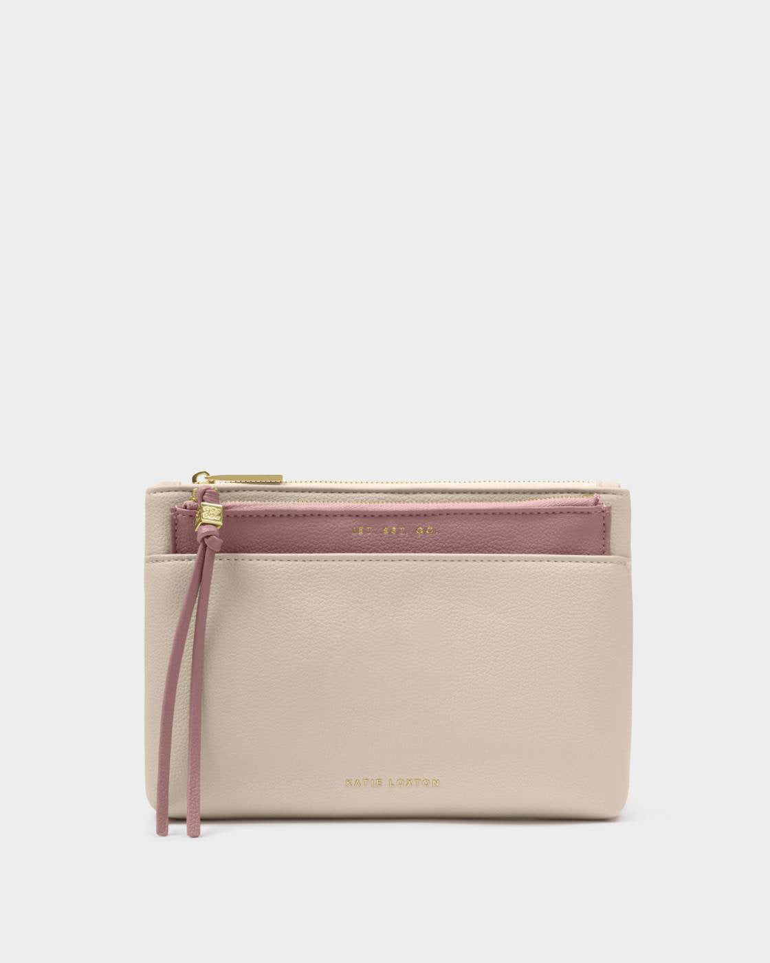 Katie Loxton Travel Duo Pouch Jet.Set.Go Oyster & Deep Rose
