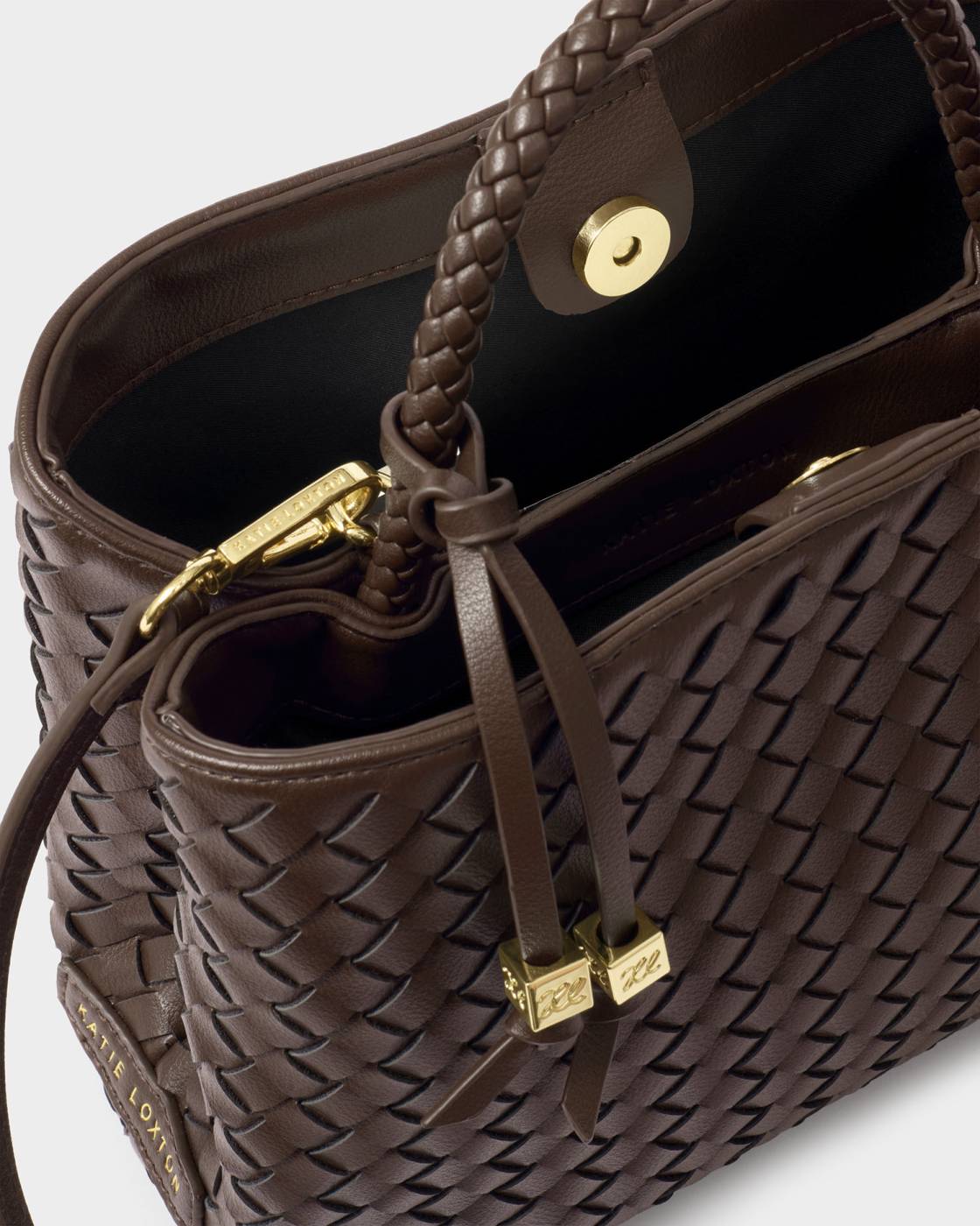Katie Loxton Nova Hand Woven Top Handle Bag Chocolate