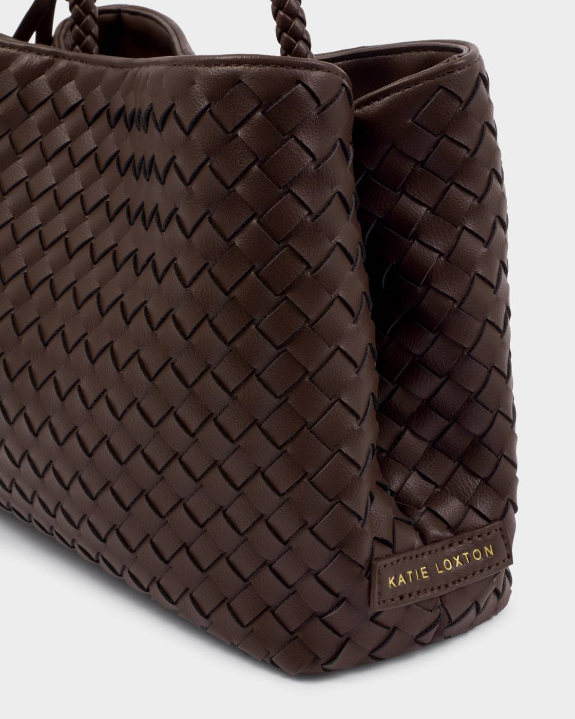 Katie Loxton Nova Hand Woven Top Handle Bag Chocolate