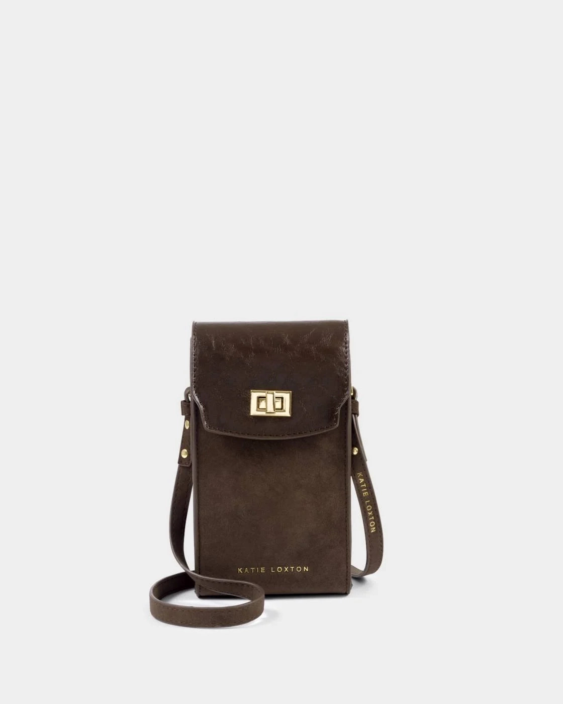 Katie Loxton Orin Twist Lock Slim Bag Bitter Chocolate Suedette