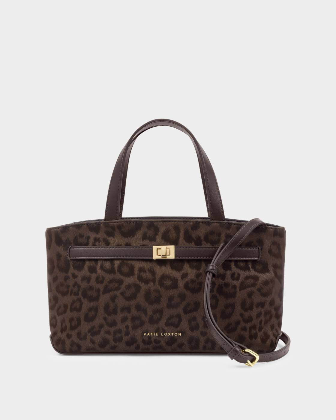 Katie Loxton Orin Top Handle Crossbody Bag Chocolate Leopard