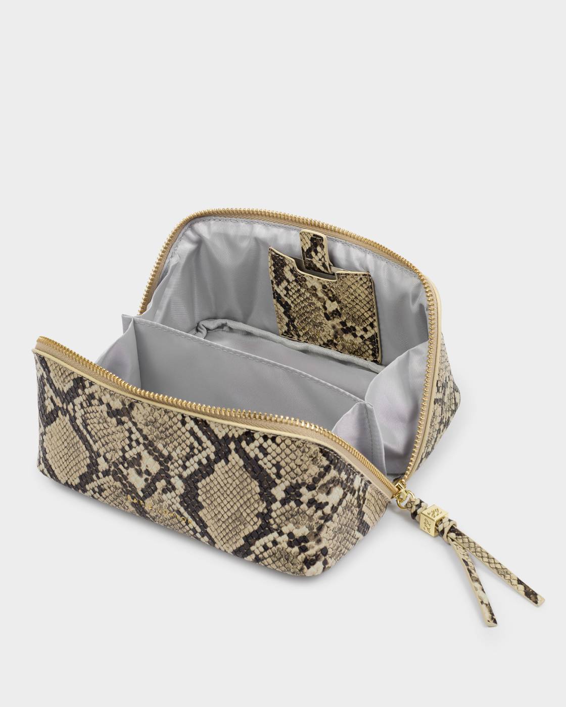 Katie Loxton Fold-Out Mirror Make Up Bag Faux Snake