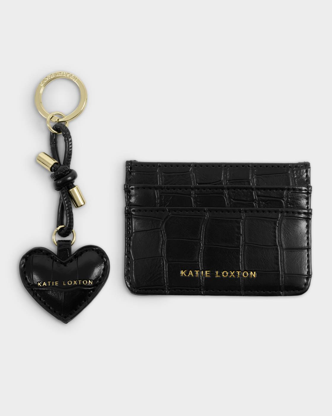 Katie Loxton Gift Boxed Keyring And Cardholder Set Black Croc