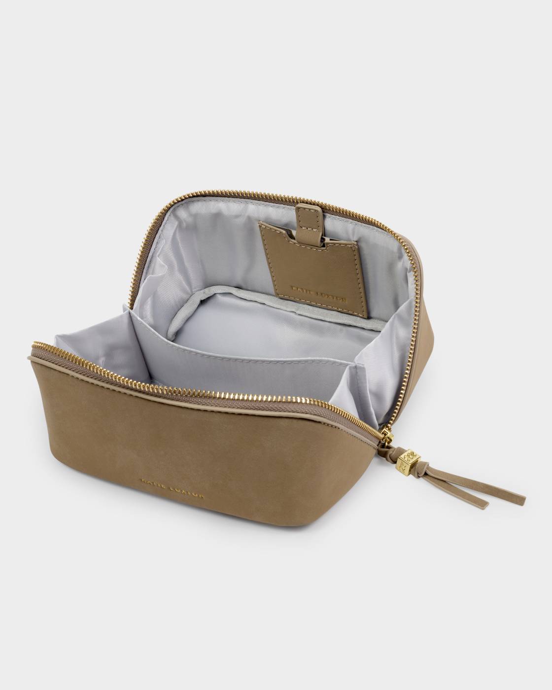 Katie Loxton Fold-Out Mirror Make Up Bag Taupe Suedette