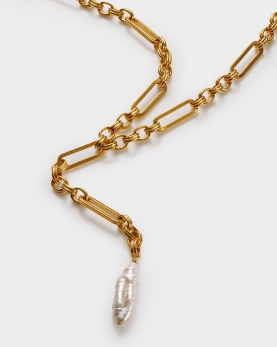 Katie Loxton Allure Pearl Lariat Necklace Gold Coated