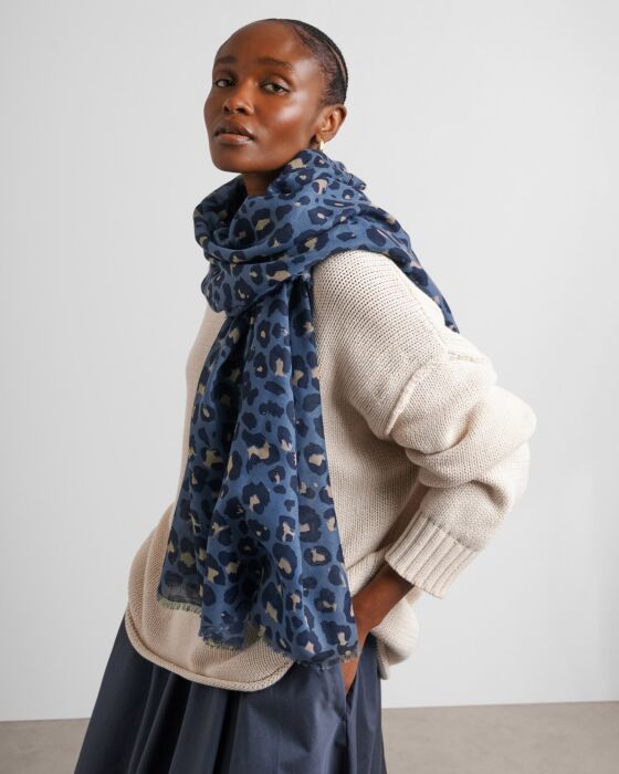 Katie Loxton Printed Scarf Leopard Navy