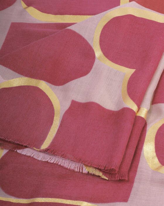 Katie Loxton Printed Foil Scarf Heart Raspberry & Gold Foil