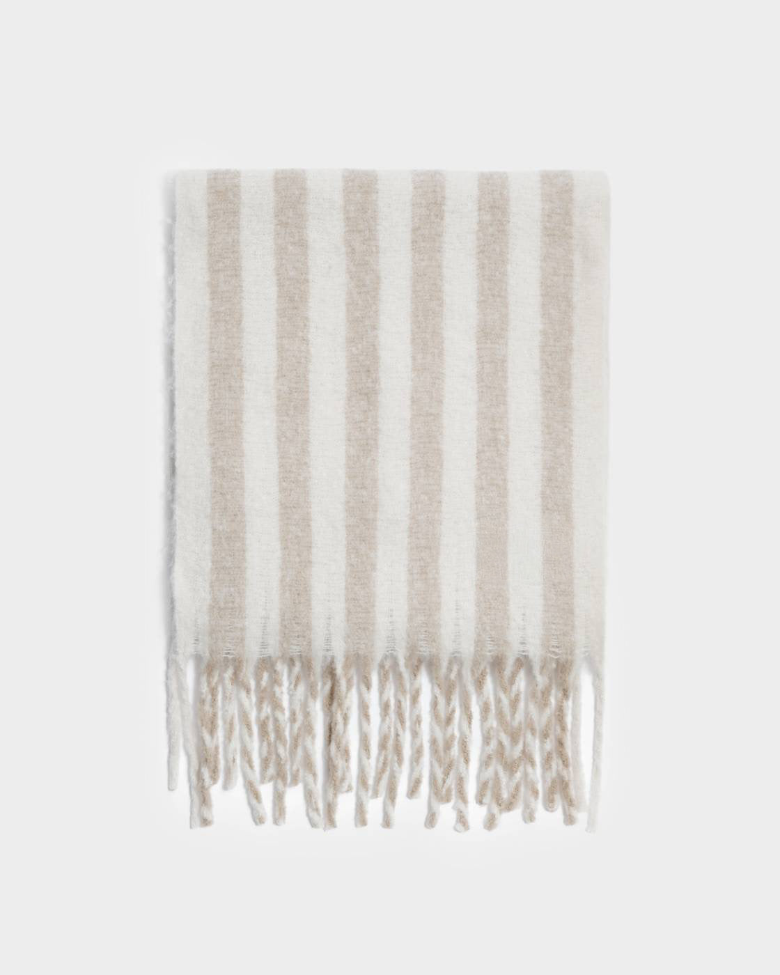 Katie Loxton Recycled Striped Tassel Scarf Off White/Sand