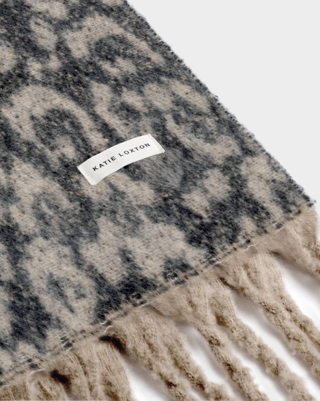 Katie Loxton Recycled Checked Tassel Scarf Taupe/Chocolate Animal