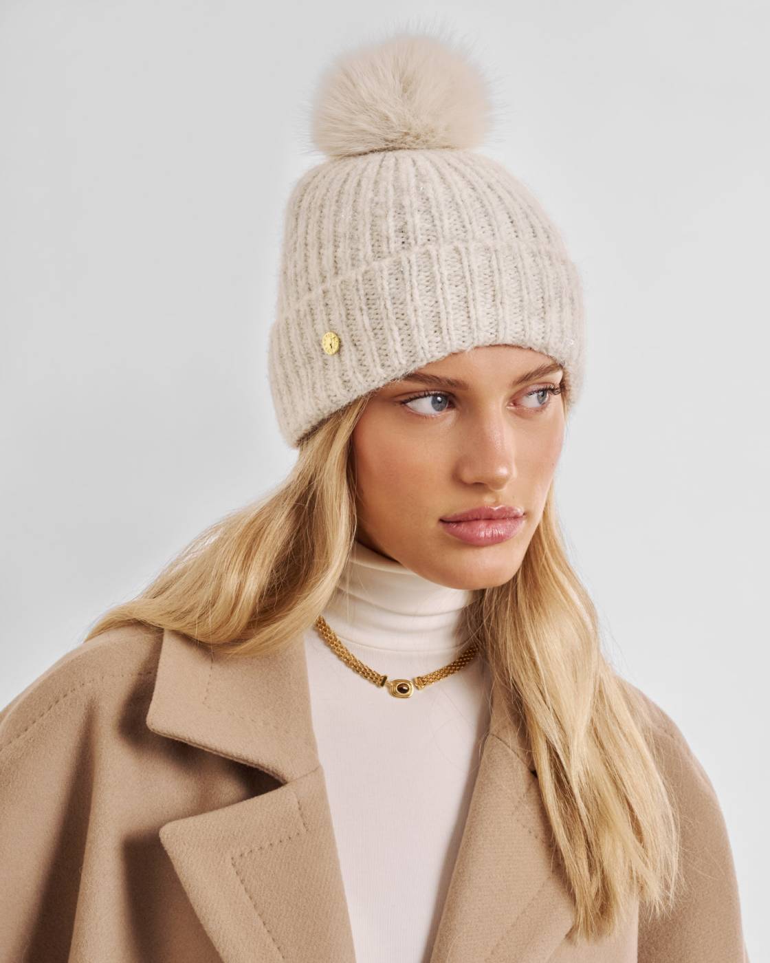 Katie Loxton Sequin Soft Knit Hat Creme
