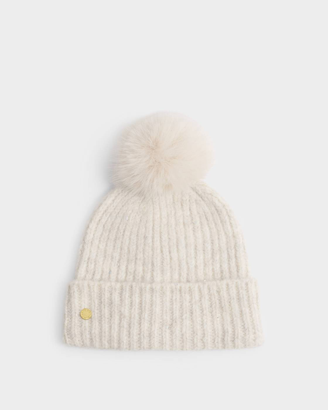 Katie Loxton Sequin Soft Knit Hat Creme