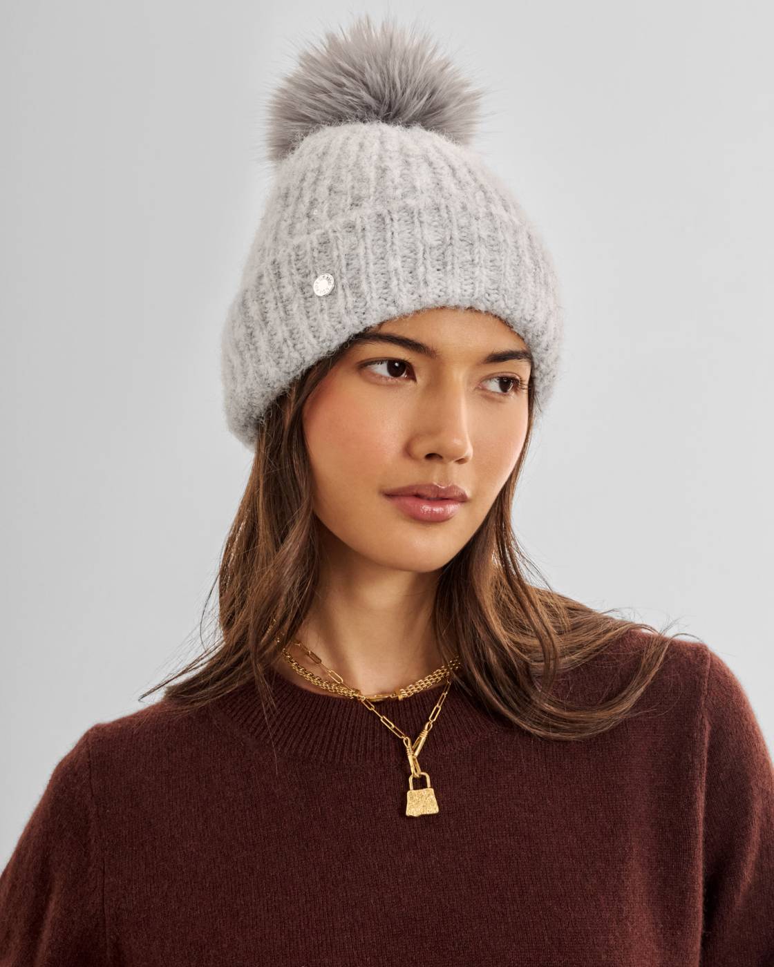 Katie Loxton Sequin Soft Knit Hat Light Grey