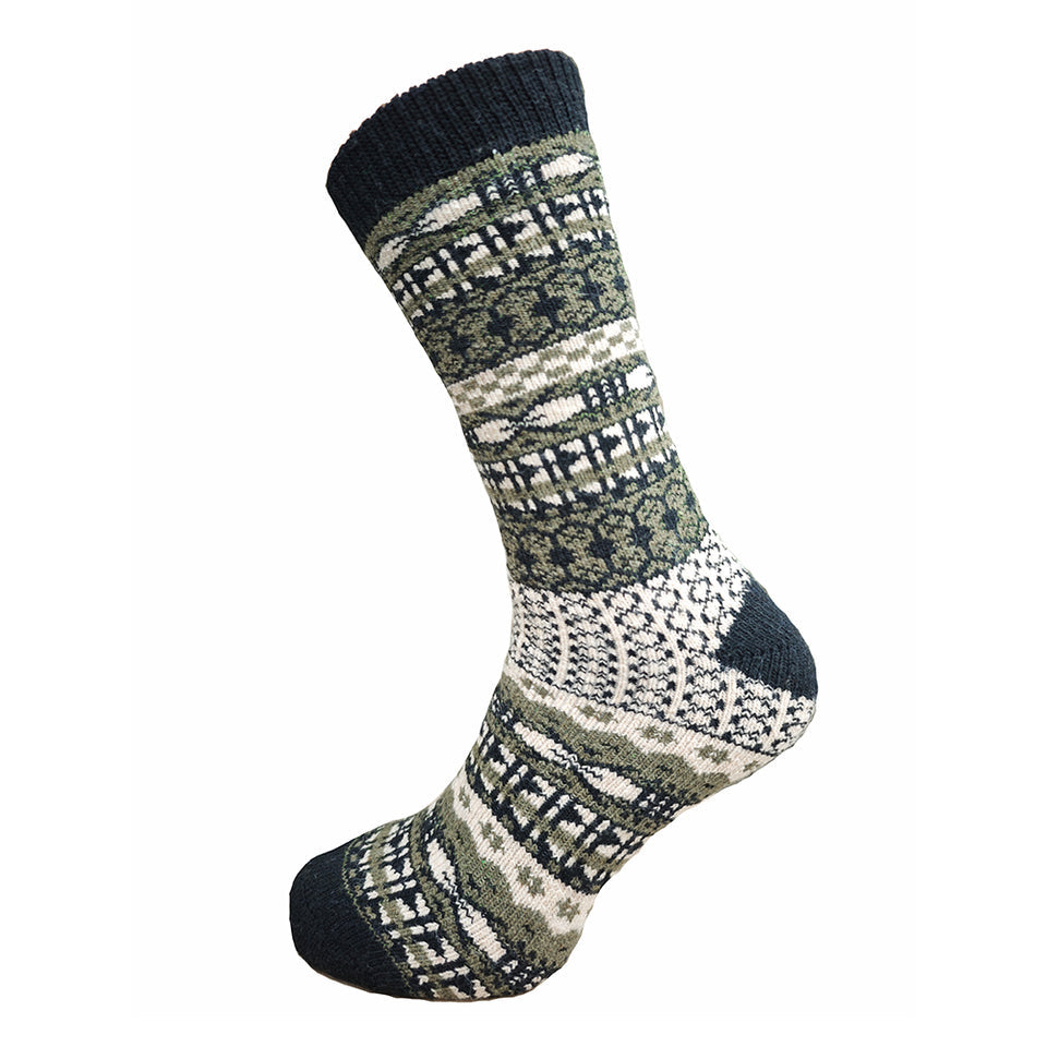 Gemjar Green Toned Fairisle Patterned Cosy Crew Socks