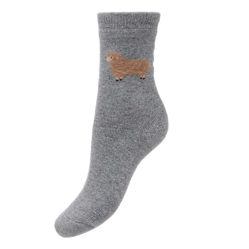 Gemjar Thick Wool Blend Grey Socks with Fawn Fluffy Sheep