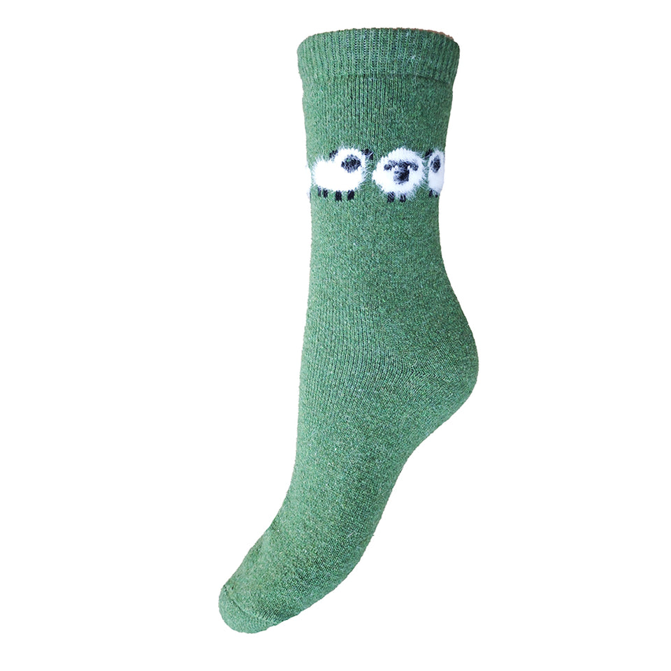 Gemjar Thick Green Socks with Flock Of Fluffy Sheep