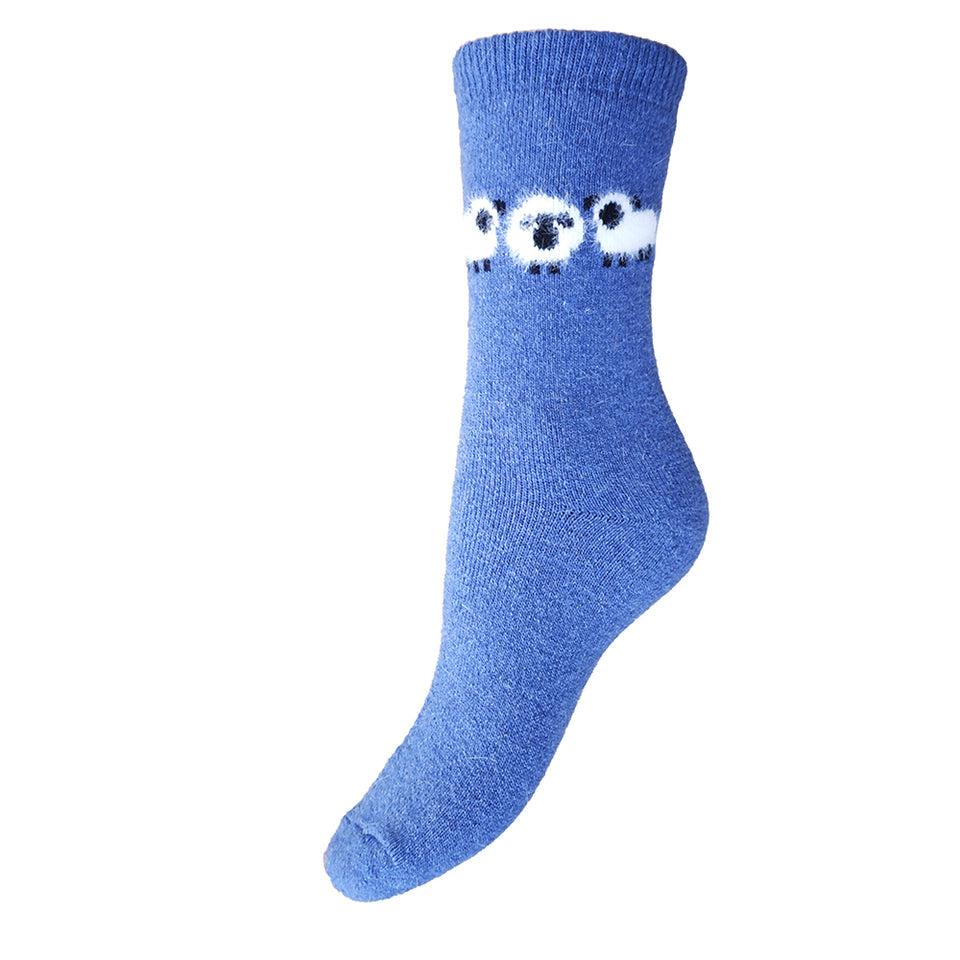 Gemjar Thick Blue Socks With Flock Of Fluffy Sheep